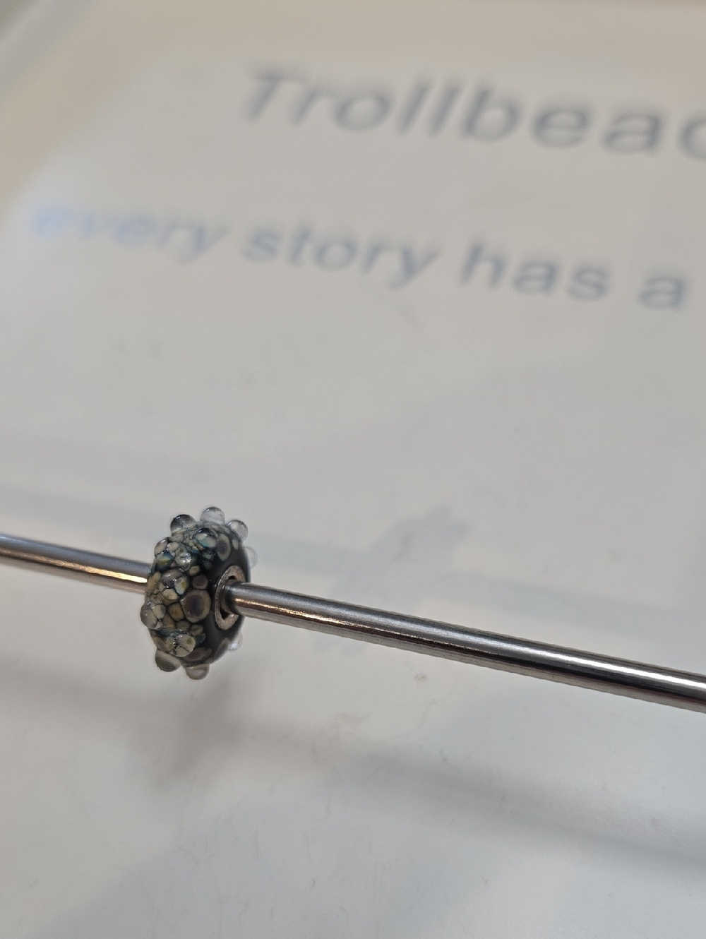 Trollbeads Glass Bead  Charm in Pale Green and Black "Milan"